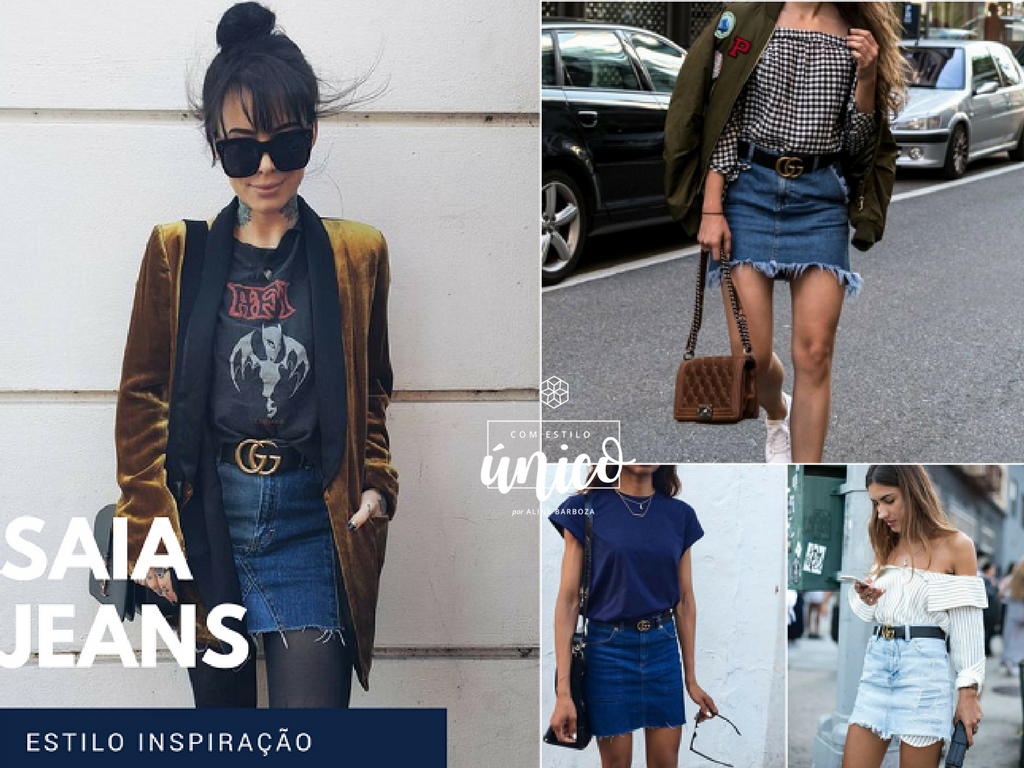 Estilo inspiração do dia com cinto Gucci - saias jeans - Aline Raquel Blog
