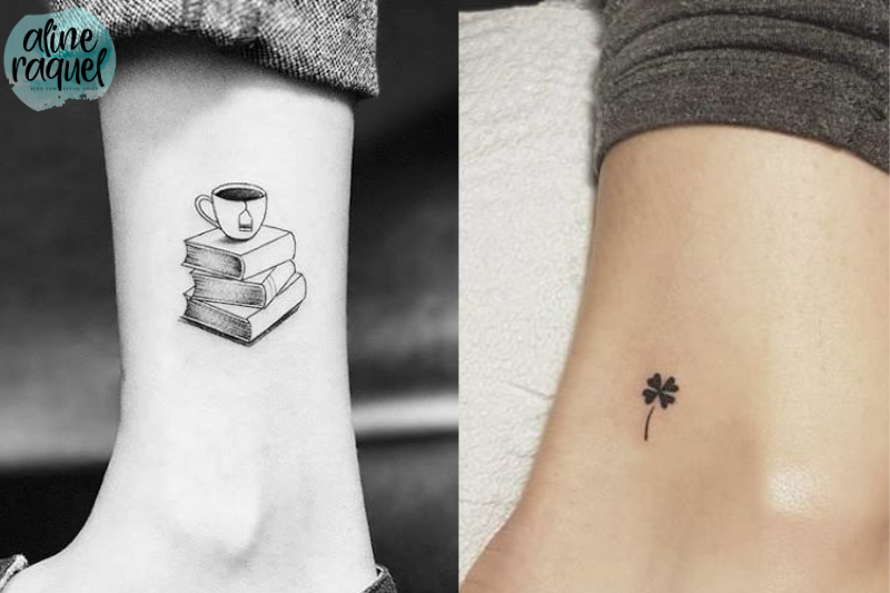 40 ideias de tatuagens delicadas_tornozelo livros trevo