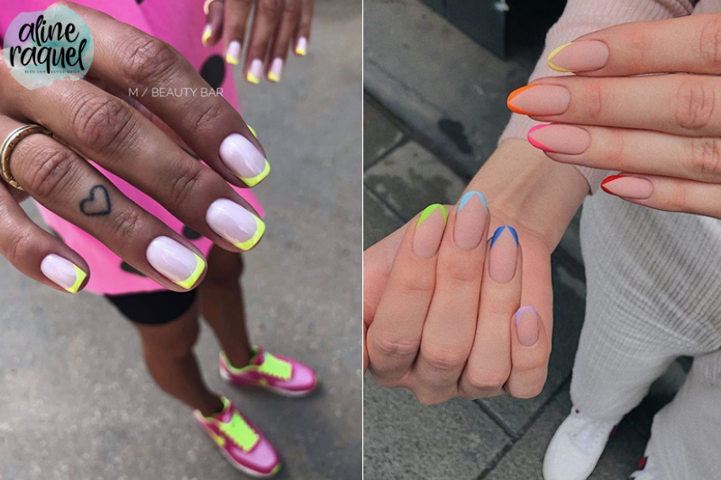 Tendência para unhas_francesinha neon_amarelo_colorido