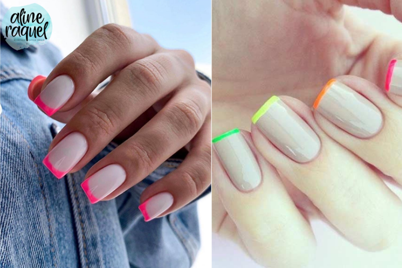 Tendência para unhas_francesinha neon_rosa_colorida