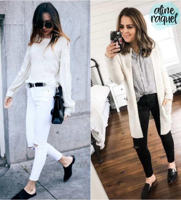 Looks para inspirar com flat mule - com calça branca e preta