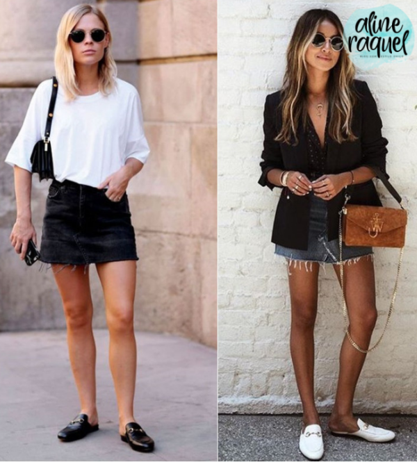 Looks para inspirar com flat mule - saia jeans